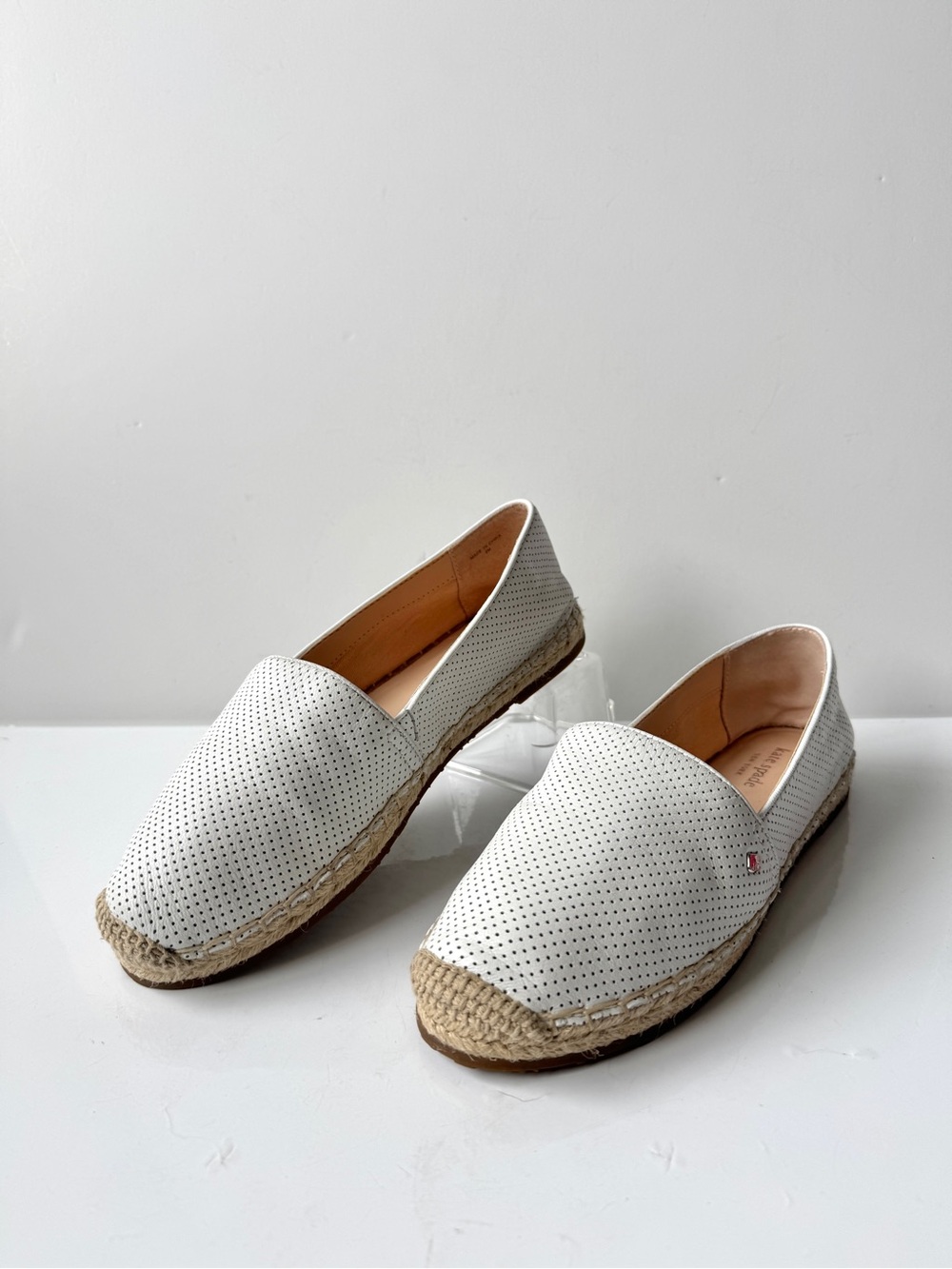 kate spade Gianna White Perforated Leather Espadrille Flat Loafers Size 8M
